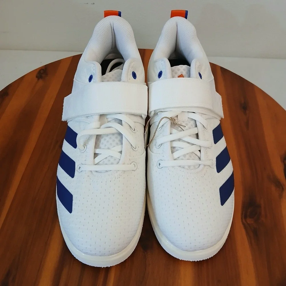 Adidas Powerlift 5 Mens 7.5 White Blue Adipower Training Weightlifting Shoes